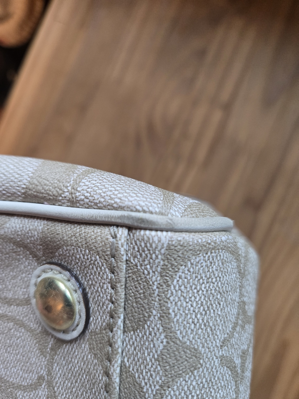 Vintage Coach Heritage Signature Stripe Satchel Bag in Beige, Pink & White - Picture 12 of 16